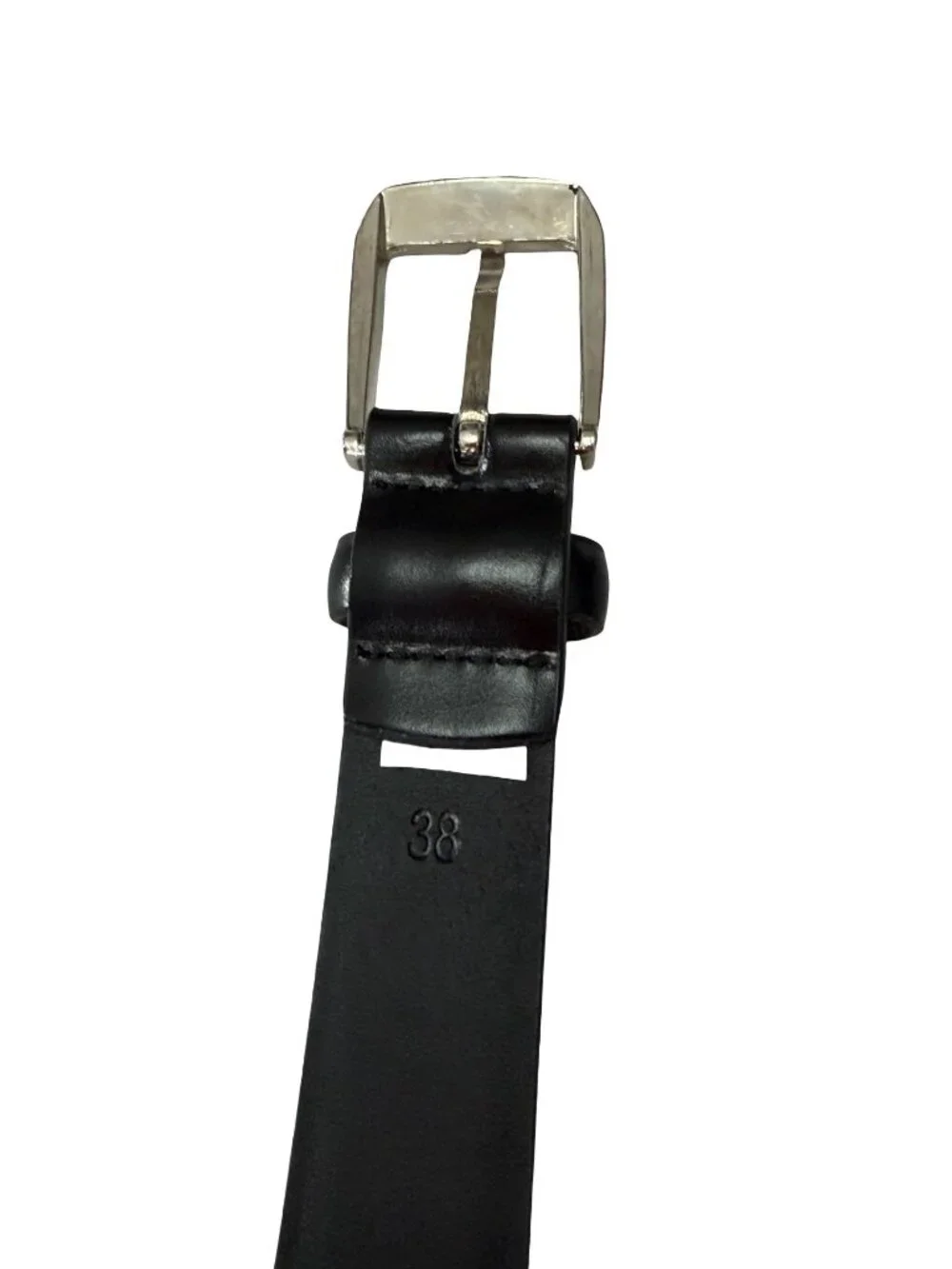 Beverly Hills Polo Club Black Bonded Leather Belt Size 38 Silver Buckle